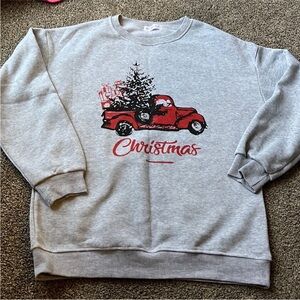 Gray Christmas Sweater with Red Truck Design